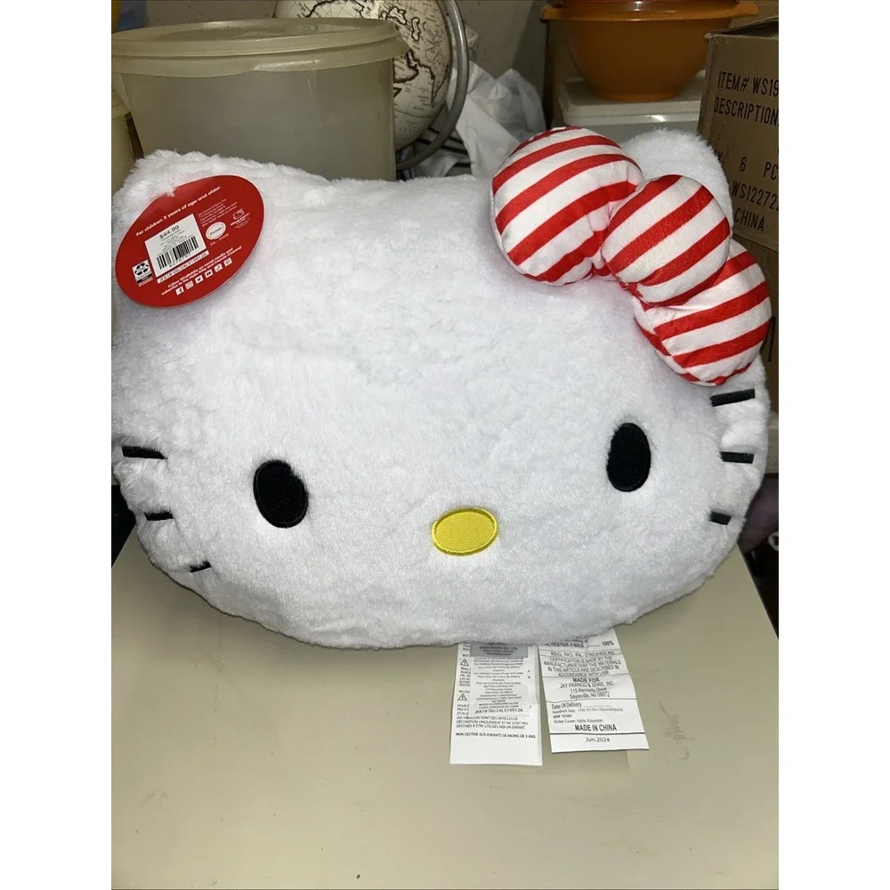 Hello Kitty Christmas Santa Pillow New 2024 White Red Candy Cane Bow Holiday